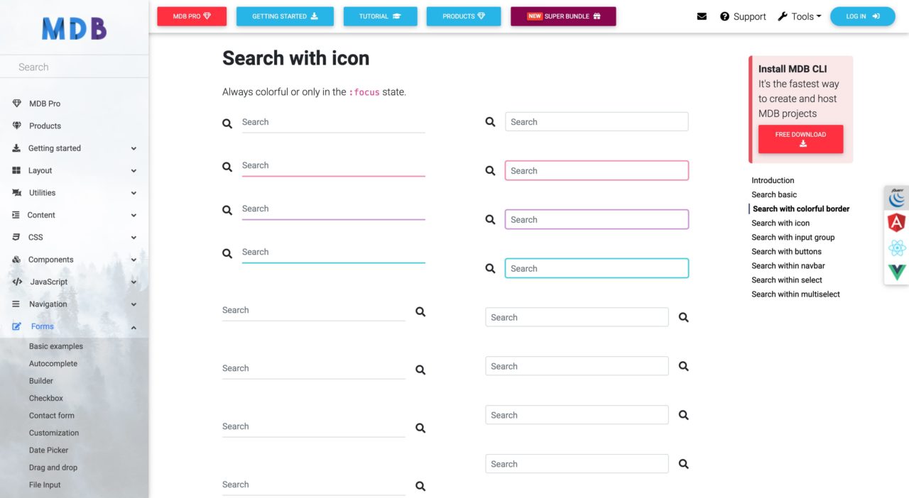 MD Bootstrap Search Bar