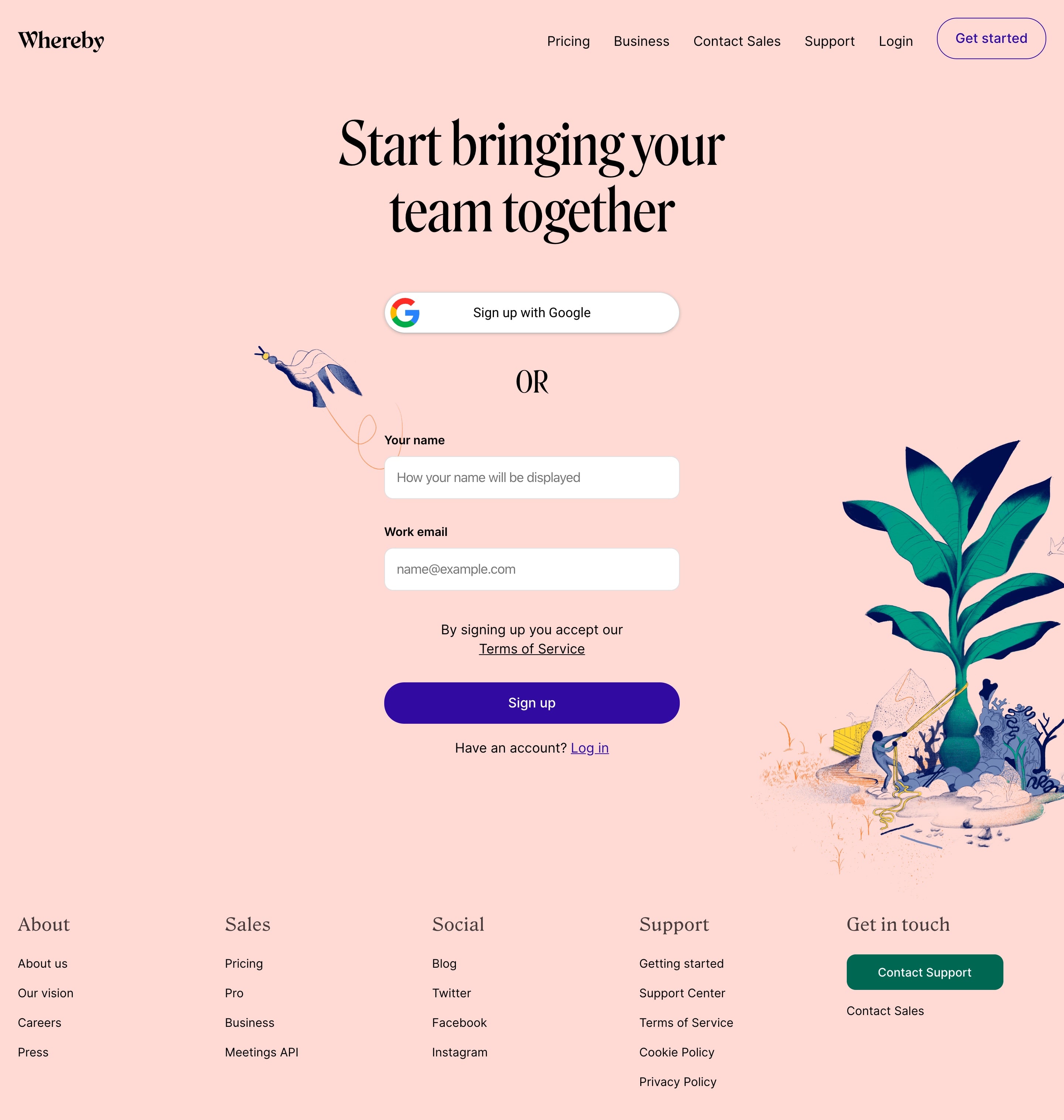 whereby sign up page design