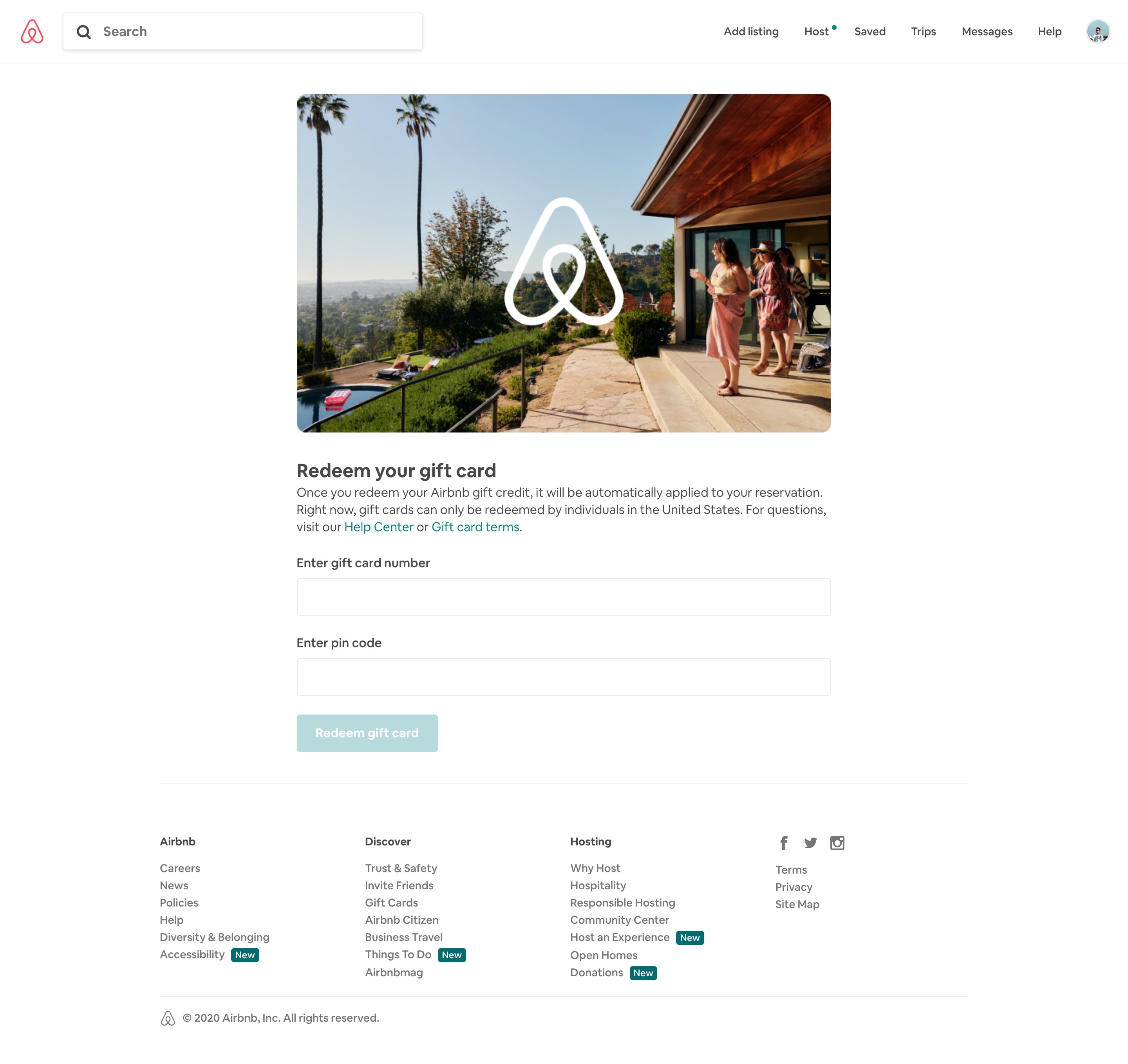 airbnb gift cards page design